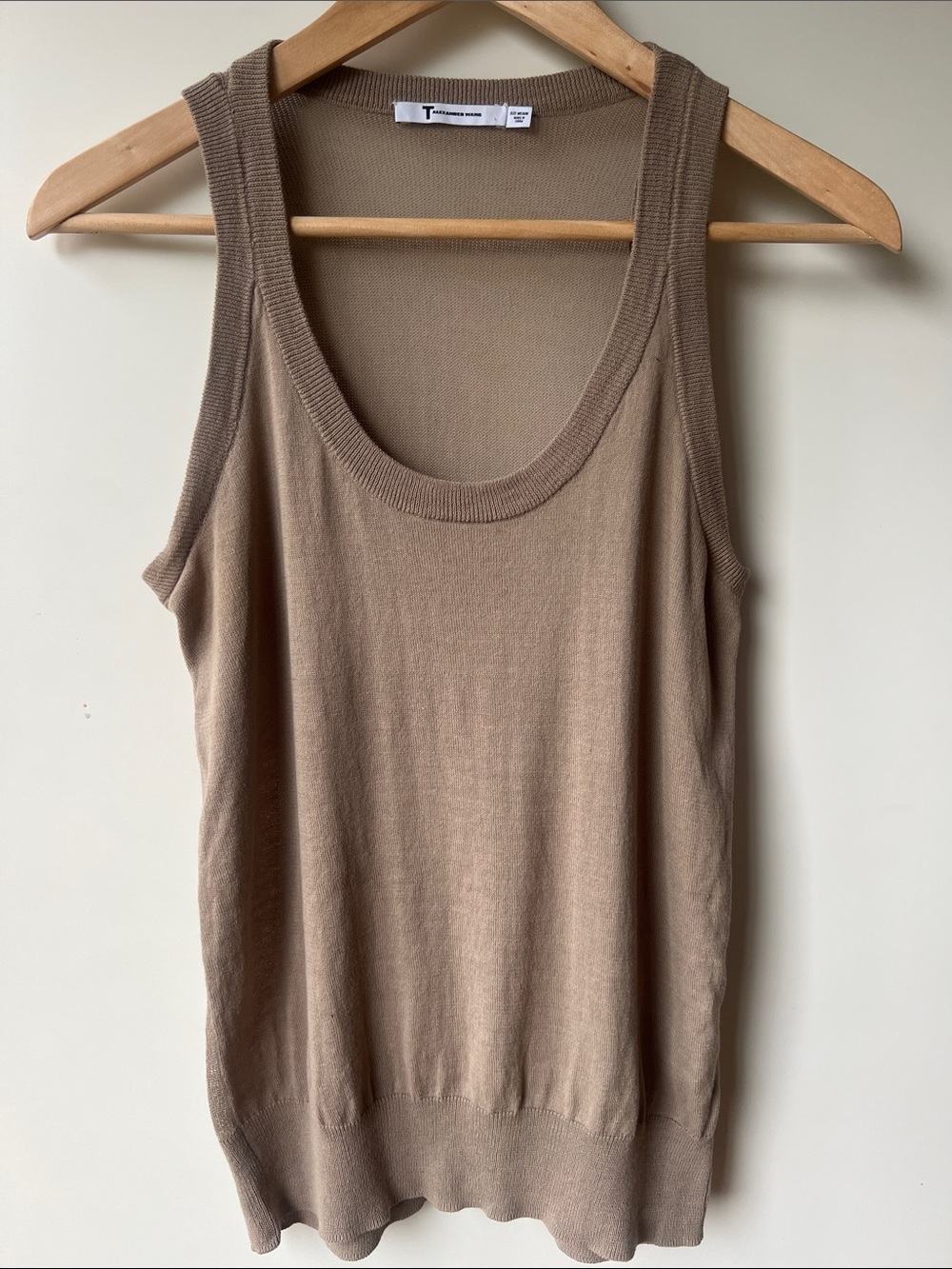 Brand New Alexander Wang Taupe Knit Scoop Neck Tank